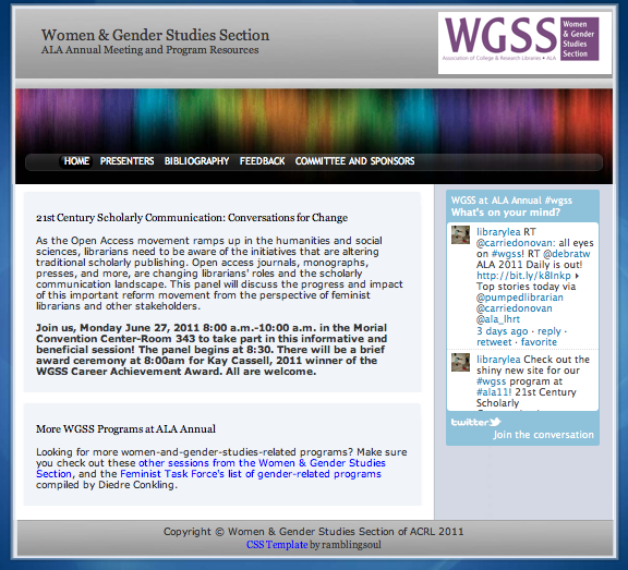 Screenshot of WGSS program site for ALA Annual